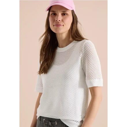 Shirt met ronde hals in ajour look