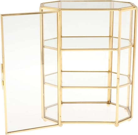 Luxe 3-Laags Sieradendoos en Make-up Organizer van Glas en Goudkleurig Metaal