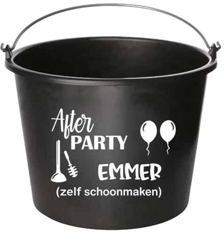 Emmer - Afterparty - Cadeau emmer - met tekst - 12 liter - zwart