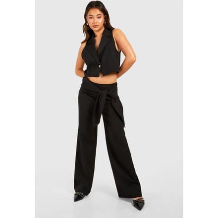 boohoo Dames Drape Side Wide Leg Trousers | Zwart | Maat: 34