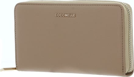 COCCINELLE Leren Portemonnee Metallic Soft Wallet Grained Leather Fresh Beige