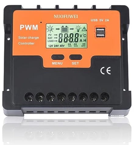 Zonne-laadregelaar 100 A met Temperatuursensor en USB-poorten voor 12V, 24V en 48V Systemen