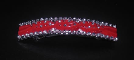 Patentspeld smal recht rood met strass punten