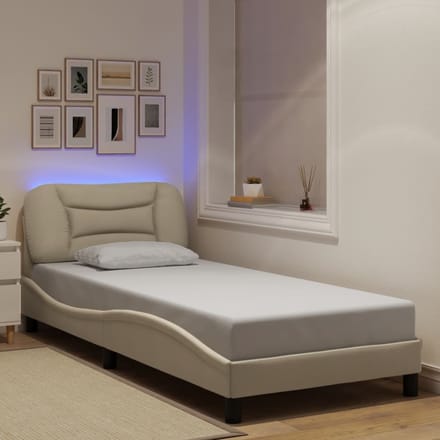 vidaXL - Bedframe - met - LED - zonder - matras - "Hvar" - 90x200 - cm - stof - crèmekleurig