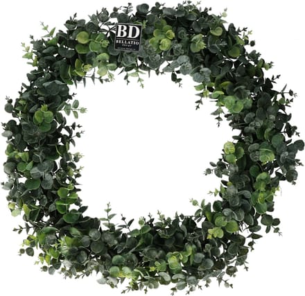 Bellatio Design Kunst krans/deurkrans Eucalyptus - 56 cm - groen - kunstplant krans - voordeur