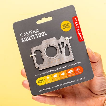 Kikkerland Camera Multitool - Met 13 functionaliteiten - Camera design - Roestvrijstaal