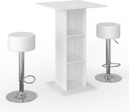 Vicco Rodeo Bartafel set – 70 x 70 cm met 2 barkrukken Wit