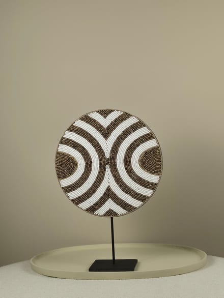 Blitzdeco - Kralen Ornament - Lucy - Houten Basis - Wit Beige - Handgemaakt 30/40/50cm - 30CM