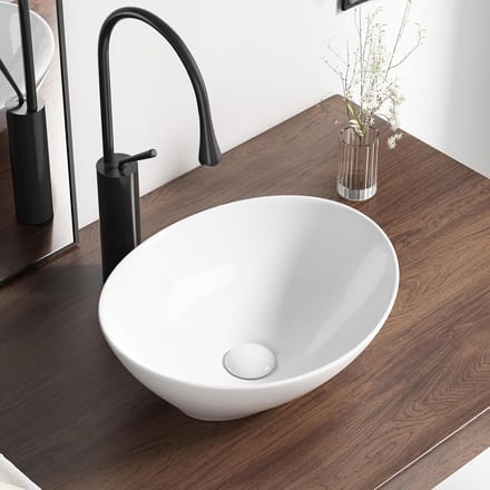 Ovale Wastafel Bovenbouw Keramiek Wit - Compacte Moderne Badkamer Wastafel