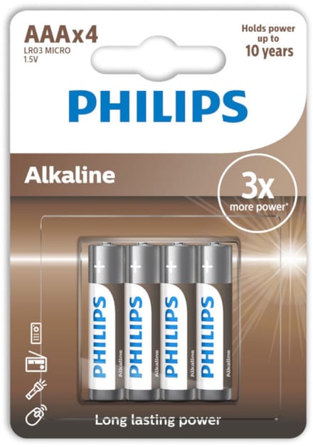 Philips Alkaline Battery Aaa Lr03 4 Pack