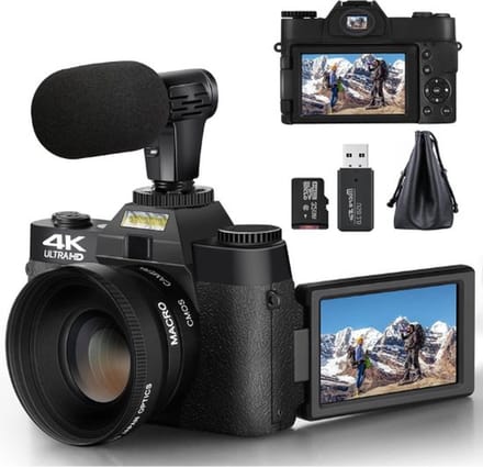 Thuys – Digitale Camera – Met Externe Microfoon – Foto Camera – Handycam – Vlog Camera – Voor Beginners – 4K – 48MP – Auto Focus – USB – Zwart