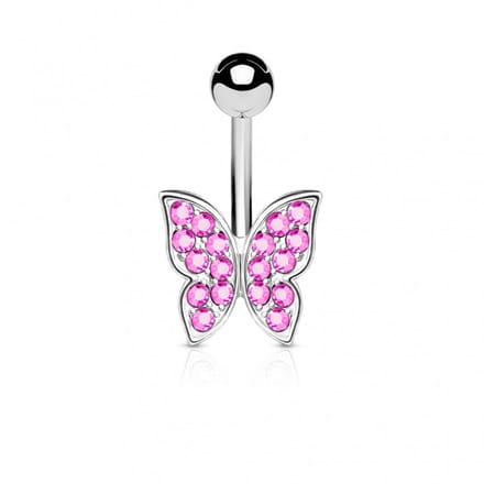 Navelpiercing vlinder gemmed stones in vleugel - roze - LMPiercings