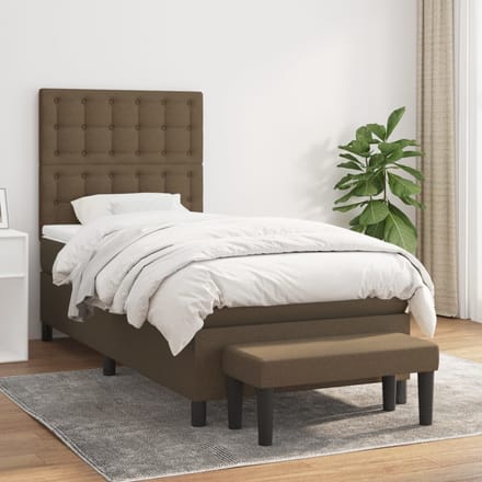 vidaXL - Boxspring - met - matras - stof - donkerbruin - 90x200 - cm