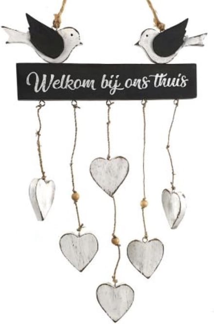 Hanger hartjes duifjes 43x30cm welkom bij ons thuis grey/white