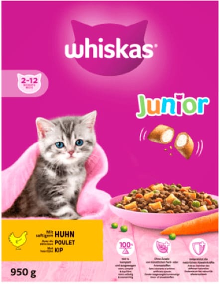 3x whiskas junior kip 2-12M - 800g