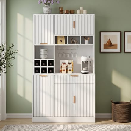 Sweiko Dressoir - Keukenkast - Inclusief stopcontact - Wijnrek - Verstelbare planken - Wit