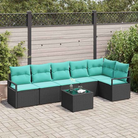 vidaXL Bankstel 7 st Zwart poly rattan