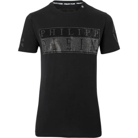 Philipp Plein Bold Monotone Diamanté Logo Zwart T-shirt