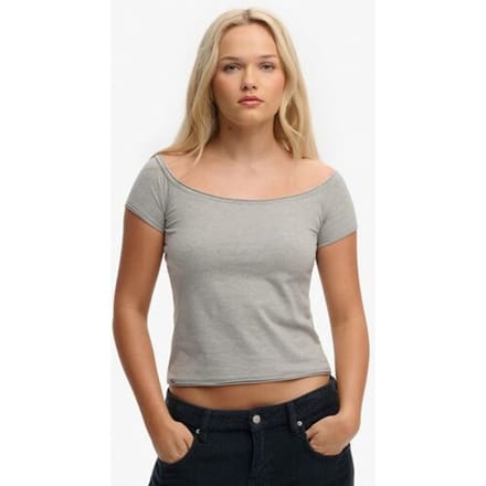 Superdry Bardot Off-shoulder Top Slanke Pasvorm Grey Grootte: 42