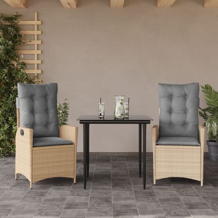 vidaXL - 3-delige - Tuinset - met - kussens - poly - rattan - beige