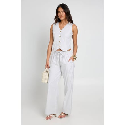 boohoo Dames Gestreept Geweven Gilet & Broek Co-ord | Wit | Maat: 40