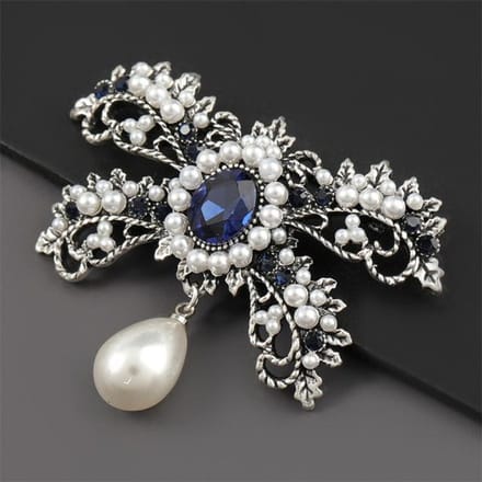 Legering Strass Ingelegd Parel Strik Broche Meisje Schattige Pin Retro Pop Corsage Accessoires gray