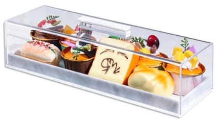 Taartstandaard met deksel - Dessert plateau - Gebak presenteren - Marmerlook basis - 37 cm lengte - Transparant