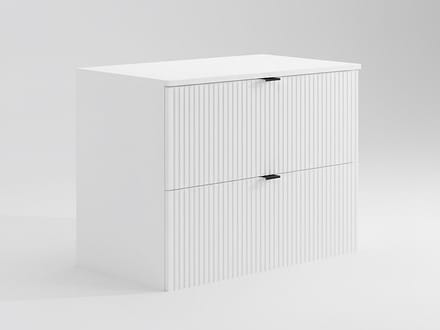 Vente-unique Zwevend, geribbeld wastafelmeubel met legplank - Wit - L80 cm - ZEVINI