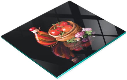 Glazen serveerplank met afbeeldingen van tomaten en knoflook, 60x52 cm