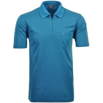 Ragman Polo Softknit Fine Duo Line Zip Collar Blue Turquoise / male