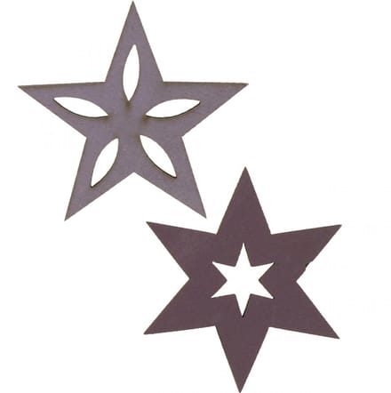 Deco houten sterren paarse kerstster zelfklevend 4cm mix 36st, 36 Stüc