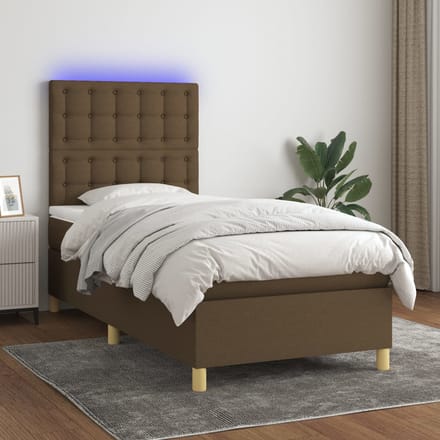 vidaXL - Boxspring - met - matras - en - LED - stof - donkerbruin - 80x200 - cm
