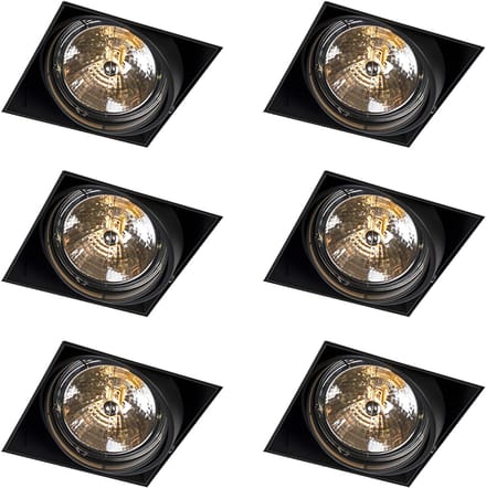 QAZQA Set van 6 Inbouwspot zwart AR111 draai- en kantelbaar trimless - Oneon