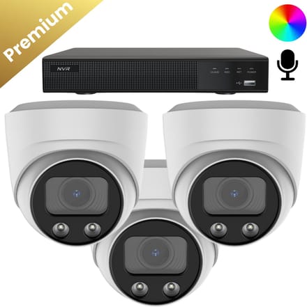3x Beveiligingscamera set – Bedraad – Sony Dome Premium AI-ISP 8MP Full Color UltraHD 4K - Wit