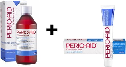 1x Perio-Aid Intensive Care Mondspoelmiddel 012% + 1x Perio Aid intensive care tandpasta 012% Chlorhexidine