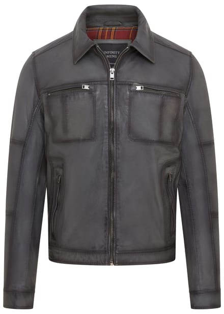 Heren Grijs Klassiek Leren Bikerjack - Bettles