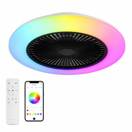 DIMICO - Ventilator - Plafondventilator + Verlichting 50W – RGB LED Plafondlamp met Bluetooth Speaker, Afstandsbediening – Ø50 cm