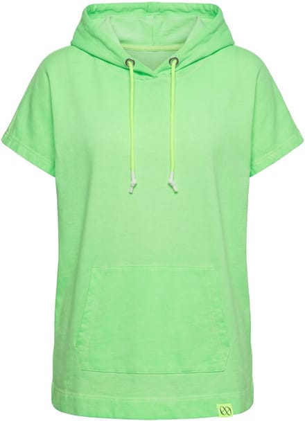 Laurasøn - Dames - Sweatshirt korte mouwen capuchon - Neon appelgroen - Maat 44+