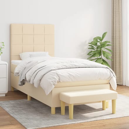 vidaXL - Boxspring - met - matras - stof - crèmekleurig - 80x200 - cm