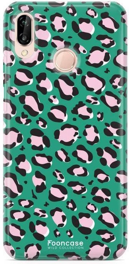 Fooncase Hoesje Geschikt voor Huawei P20 Lite - Shockproof Case - Back Cover / Soft Case - Luipaard / Leopard print / Groen