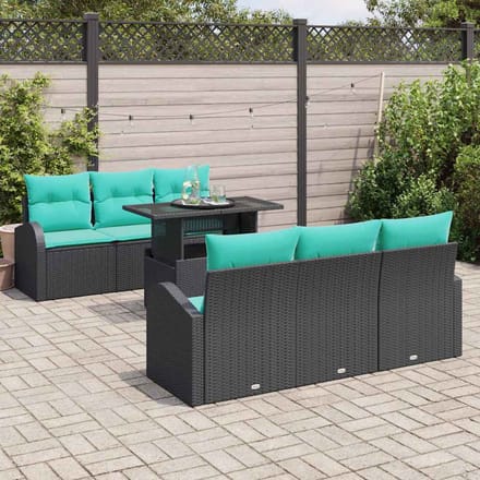 vidaXL - Tuinbank - Set - 7 - st - Zwart - Poly - Riet