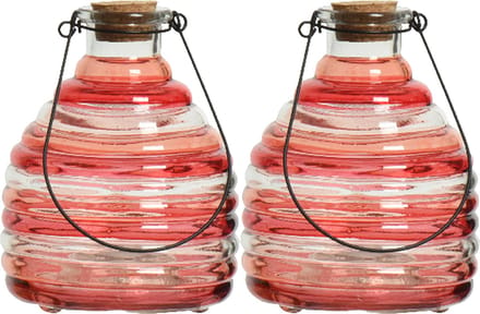 Decoris wespenvanger/wespenval hengsel - 2x - glas - rood - D13 x H17 cm