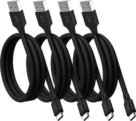Voordeelbundel usb C kabels - Usb naar usb C - 2 meter - Lang - 4 stuks - Zwart