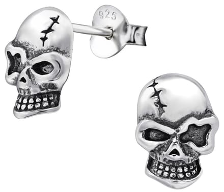 Joy|S - Zilveren schedel skull oorbellen - oorknoppen geoxideerd