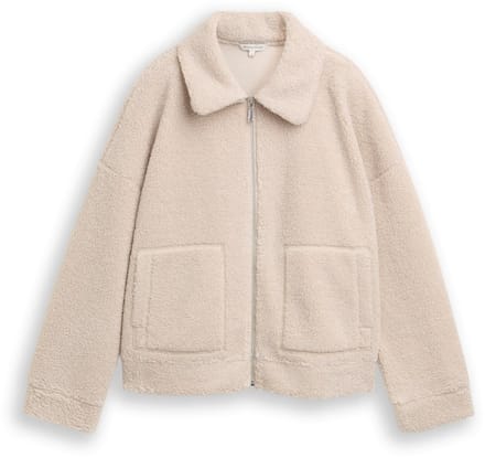 Tom Tailor - Sweatjack van teddyfleece - Maat XXL - taupe grey melange