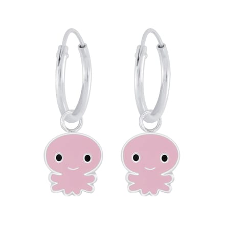 Joy|S - Zilveren octopus bedel oorbellen - oorringen - roze