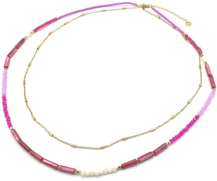 Ketting met Kralen - RVS - Lengte 55-60 cm - Paars