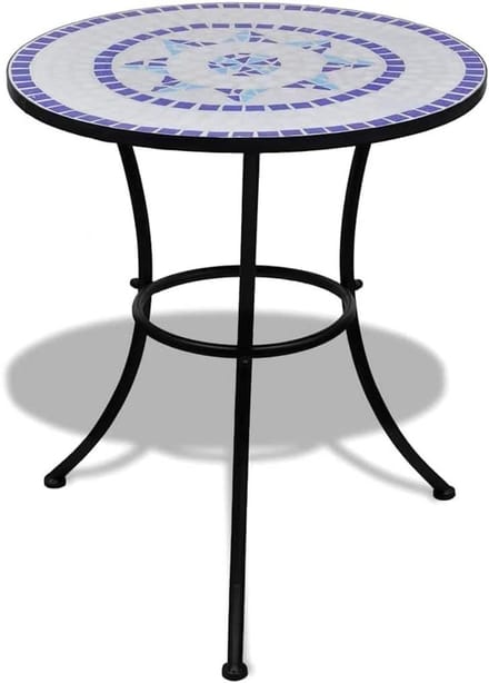 Bistrotafel Mozaïek - Balkontafel Tuin - Buiten Zitten - Keramisch Tafelblad - 60 cm - Blauw Wit