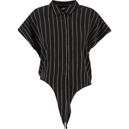 Urban Classics - Structured Striped Tied Blouse - XS - Zwart/Gebroken wit