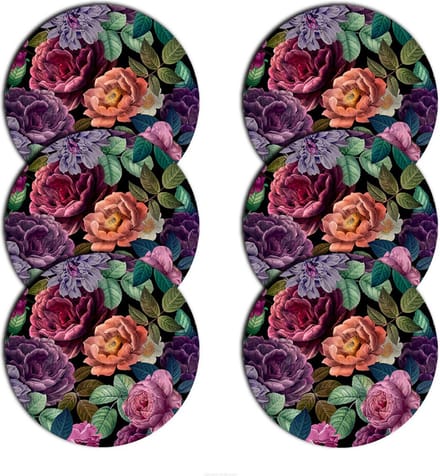Bertoni - Placemats - tafelmatten set van 6 stuks - rond - 33 cm - Bloemen - Multi kolor